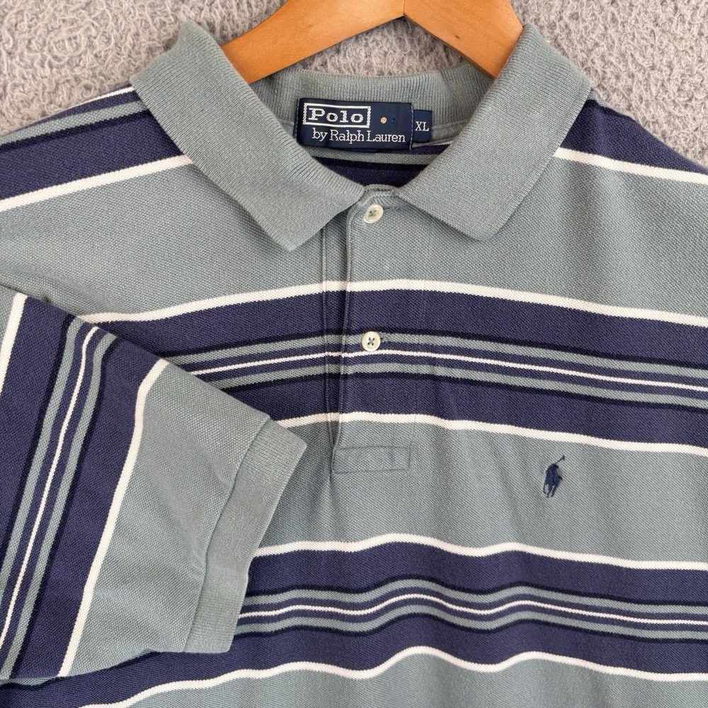 Polo Ralph‎ Lauren Classic Striped Polo Shirt Mens XL Blue Green Pony Y2K